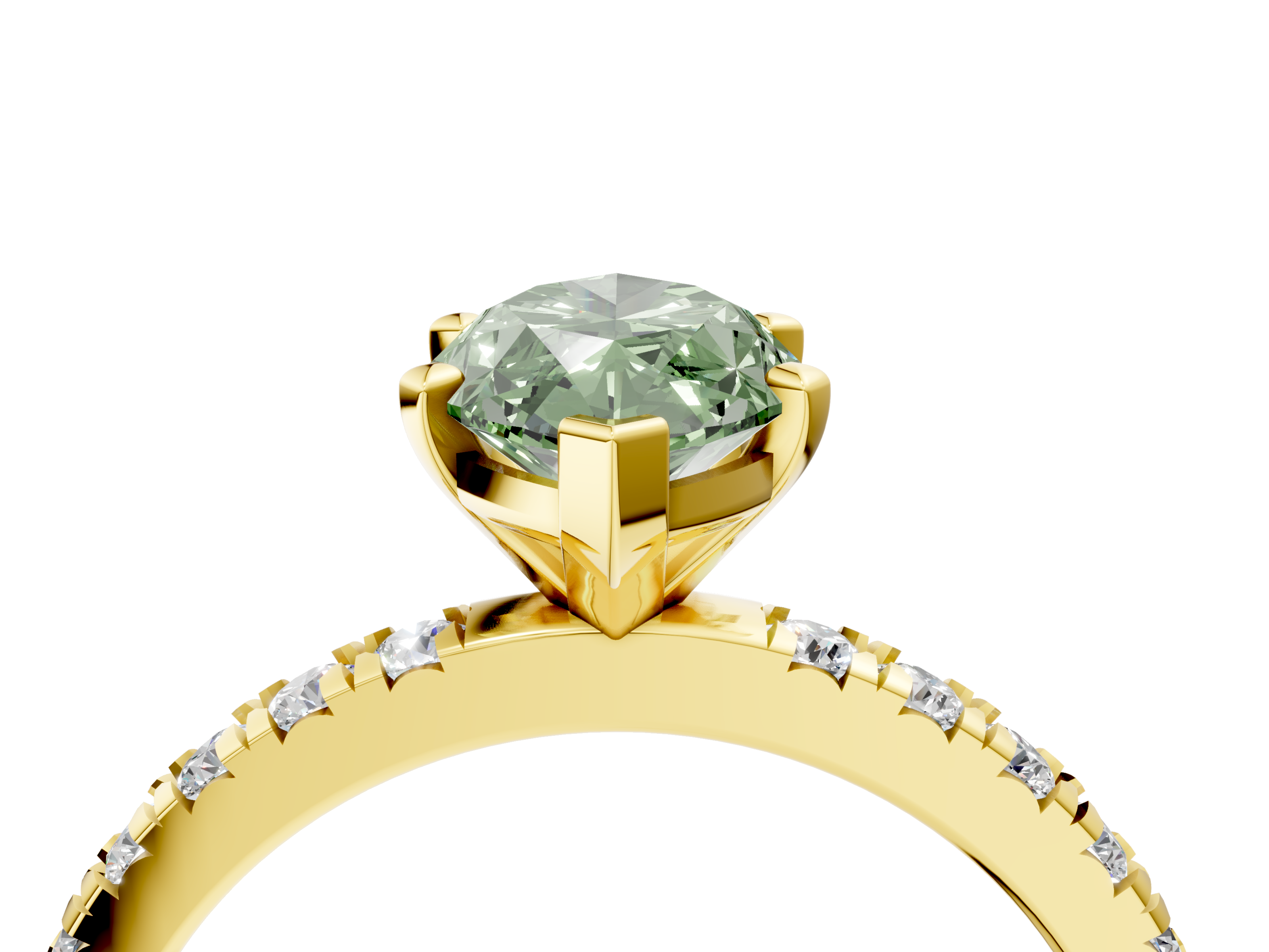 Yellow gold Fancy Green Marquise  Diamond Pavé Band Solitaire with Four-Prong Setting_205