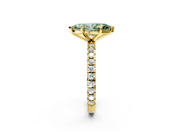 Yellow gold Fancy Green Marquise  Diamond Pavé Band Solitaire with Four-Prong Setting