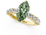 Yellow gold Fancy Green Marquise  Diamond Pavé Band Solitaire with Four-Prong Setting_4
