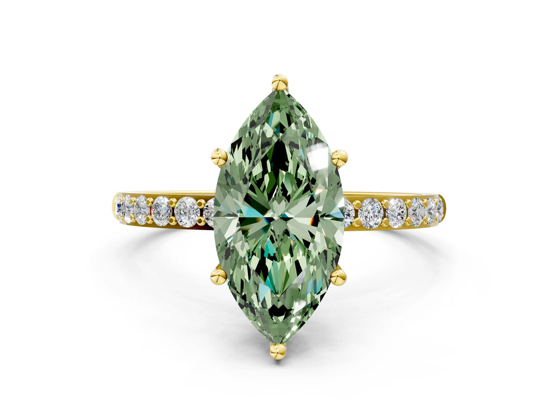 Yellow gold Fancy Green Marquise  Diamond Pavé Band with Six-Prong Setting_31