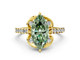 Yellow gold Fancy Green Marquise  Diamond Pave Band with Floral Prong Setting_27