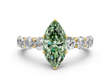 Yellow gold Fancy Green Marquise  Diamond Prong Setting with Side Stones on a Pave Band_130