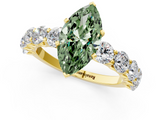 Yellow gold Fancy Green Marquise  Diamond Prong Setting with Side Stones on a Pave Band_131