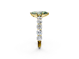 Yellow gold Fancy Green Marquise  Diamond Prong Setting with Side Stones on a Pave Band_132