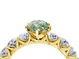 Yellow gold Fancy Green Marquise  Diamond Prong Setting with Side Stones on a Pave Band_134