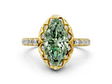 Yellow gold Fancy Green Marquise  Diamond Solitaire Ring with Shared Prong Pavé Band_66