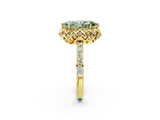Yellow gold Fancy Green Marquise  Diamond Solitaire Ring with Shared Prong Pavé Band_68