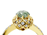 Yellow gold Fancy Green Marquise  Diamond Solitaire Ring with Shared Prong Pavé Band_70