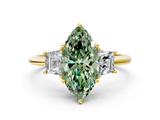 Yellow gold Fancy Green Marquise  Diamond Three-Stone Ring with Trapezoid Side Stones and Prong Setting_17