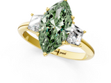 Yellow gold Fancy Green Marquise  Diamond Three-Stone Ring with Trapezoid Side Stones and Prong Setting_18