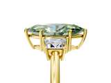Yellow gold Fancy Green Marquise  Diamond Three-Stone Ring with Trapezoid Side Stones and Prong Setting_22