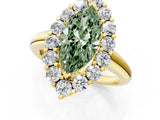 Yellow gold Fancy Green Marquise  Halo Cluster Diamond Engagement Ring with Prong Setting and Polished Band_20