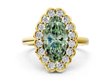 Yellow gold Fancy Green Marquise  Halo Cluster Diamond Engagement Ring with Solitaire Band and Prong Setting_49