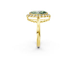Yellow gold Fancy Green Marquise  Halo Cluster Diamond Engagement Ring with Solitaire Band and Prong Setting_51