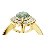 Yellow gold Fancy Green Marquise  Halo Cluster Diamond Engagement Ring with Solitaire Band and Prong Setting_53