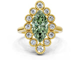 Yellow gold Fancy Green Marquise  Halo Diamond Cluster Engagement Ring with Milgrain Bezel Setting and Solitaire Band_59
