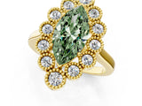 Yellow gold Fancy Green Marquise  Halo Diamond Cluster Engagement Ring with Milgrain Bezel Setting and Solitaire Band_60