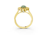 Yellow gold Fancy Green Marquise  Halo Diamond Cluster Engagement Ring with Milgrain Bezel Setting and Solitaire Band_62