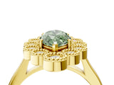 Yellow gold Fancy Green Marquise  Halo Diamond Cluster Engagement Ring with Milgrain Bezel Setting and Solitaire Band_63