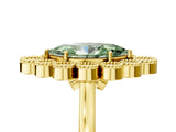 Yellow gold Fancy Green Marquise  Halo Diamond Cluster Engagement Ring with Milgrain Bezel Setting and Solitaire Band_64