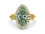 Yellow gold Fancy Green Marquise  Halo Diamond Engagement Ring with Filigree Band and Four-Prong Setting_81