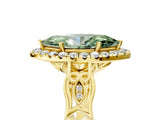 Yellow gold Fancy Green Marquise  Halo Diamond Engagement Ring with Filigree Band and Four-Prong Setting_86