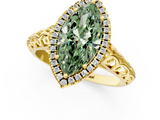 Yellow gold Fancy Green Marquise  Halo Diamond Engagement Ring with Intricate Filigree Band and Four-Prong Setting_74