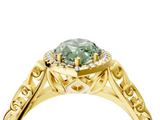 Yellow gold Fancy Green Marquise  Halo Diamond Engagement Ring with Intricate Filigree Band and Four-Prong Setting_77