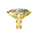 Yellow gold Fancy Green Marquise  Halo Diamond Engagement Ring with Intricate Filigree Band and Four-Prong Setting_78