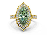 Yellow gold Fancy Green Marquise  Halo Diamond Engagement Ring with Milgrain Band and Four-Prong Setting_55