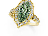 Yellow gold Fancy Green Marquise  Halo Diamond Engagement Ring with Milgrain Band and Four-Prong Setting_56