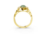 Yellow gold Fancy Green Marquise  Halo Diamond Engagement Ring with Milgrain Band and Four-Prong Setting_58