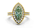 Yellow gold Fancy Green Marquise  Halo Diamond Engagement Ring with Milgrain Pave Band and Four-Prong Setting_12