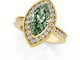Yellow gold Fancy Green Marquise  Halo Diamond Engagement Ring with Milgrain Pave Band and Four-Prong Setting_13