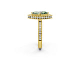 Yellow gold Fancy Green Marquise  Halo Diamond Engagement Ring with Milgrain Pave Band and Four-Prong Setting_14