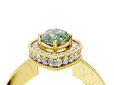 Yellow gold Fancy Green Marquise  Halo Diamond Engagement Ring with Milgrain Pave Band and Four-Prong Setting_16