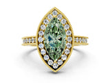 Yellow gold Fancy Green Marquise  Halo Diamond Engagement Ring with Milgrain Pave Band and Four-Prong Setting_51
