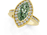 Yellow gold Fancy Green Marquise  Halo Diamond Engagement Ring with Milgrain Pave Band and Four-Prong Setting_52