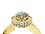 Yellow gold Fancy Green Marquise  Halo Diamond Engagement Ring with Milgrain Pave Band and Four-Prong Setting_55