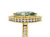 Yellow gold Fancy Green Marquise  Halo Diamond Engagement Ring with Milgrain Pave Band and Four-Prong Setting_56