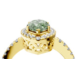 Yellow gold Fancy Green Marquise  Halo Diamond Engagement Ring with Pavé Band and Four-Prong Setting_103