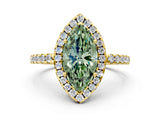 Yellow gold Fancy Green Marquise  Halo Diamond Engagement Ring with Pavé Band and Four-Prong Setting_99