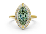 Yellow gold Fancy Green Marquise  Halo Diamond Engagement Ring with Solitaire Band and Four-Prong Setting_20
