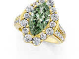 Yellow gold Fancy Green Marquise  Halo Diamond Engagement Ring with Split Shank and Prong Setting_65