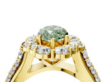 Yellow gold Fancy Green Marquise  Halo Diamond Engagement Ring with Split Shank and Prong Setting_68