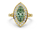 Yellow gold Fancy Green Marquise  Halo Diamond Engagement Ring with Twisted Band and Four-Prong Setting 1