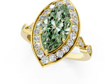 Yellow gold Fancy Green Marquise  Halo Diamond Engagement Ring with Twisted Band and Four-Prong Setting 2