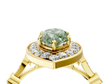 Yellow gold Fancy Green Marquise  Halo Diamond Engagement Ring with Twisted Band and Four-Prong Setting 5