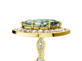 Yellow gold Fancy Green Marquise  Halo Diamond Engagement Ring with Twisted Band and Four-Prong Setting