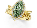 Yellow gold Fancy Green Marquise  Halo Diamond Floral Band with Four-Prong Setting_56
